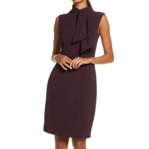 Tie-Neck Sheath Dress - Burgundy